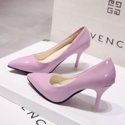 Hot Women's Shoes Pointed Toe Shoes Patent Leather Dress High Heels Wedding Shoes Woman Red Wine Red