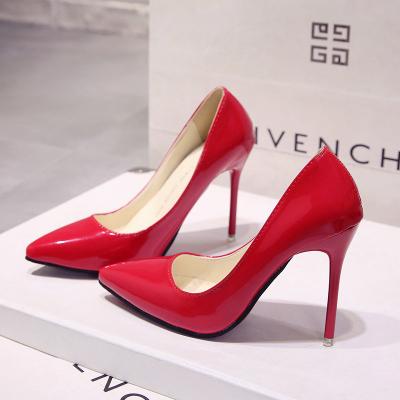 Hot Women's Shoes Pointed Toe Shoes Patent Leather Dress High Heels Wedding Shoes Woman Red Wine Red
