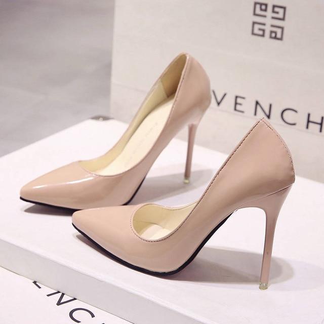 Hot Women's Shoes Pointed Toe Shoes Patent Leather Dress High Heels Wedding Shoes Woman Red Wine Red