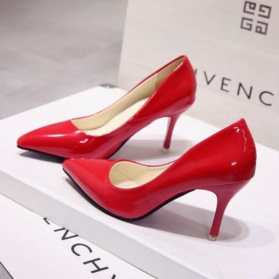 Hot Women's Shoes Pointed Toe Shoes Patent Leather Dress High Heels Wedding Shoes Woman Red Wine Red