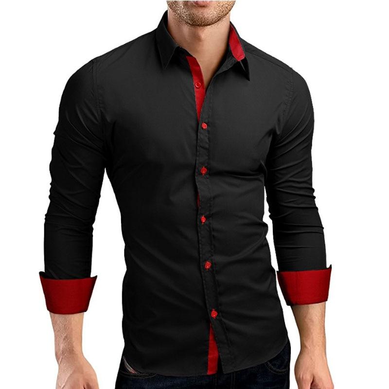 High Quality Long Sleeve Shirts Casual Hit Color Slim Fit Black Man Dress Shirts 4XL