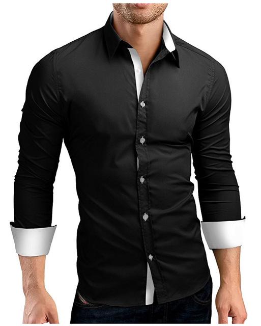 High Quality Long Sleeve Shirts Casual Hit Color Slim Fit Black Man Dress Shirts 4XL
