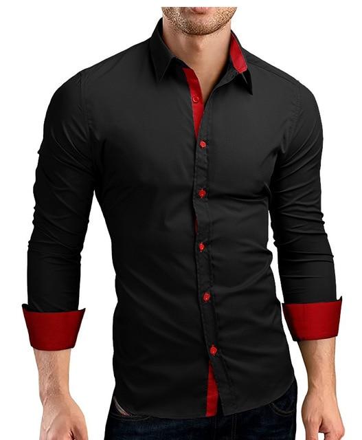 High Quality Long Sleeve Shirts Casual Hit Color Slim Fit Black Man Dress Shirts 4XL