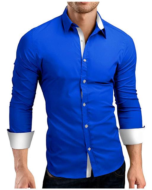 High Quality Long Sleeve Shirts Casual Hit Color Slim Fit Black Man Dress Shirts 4XL