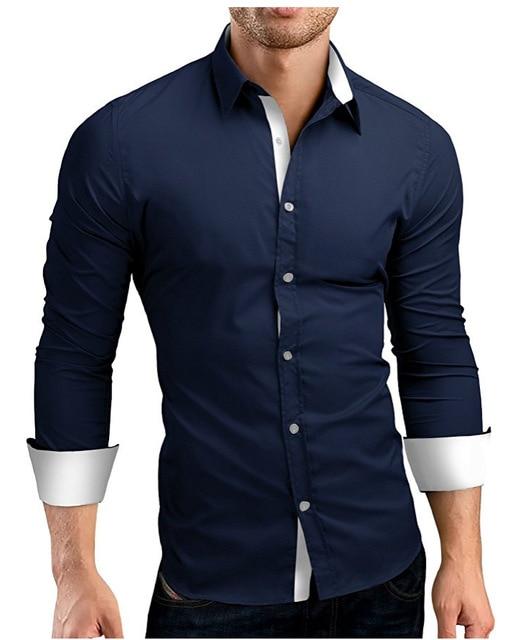 High Quality Long Sleeve Shirts Casual Hit Color Slim Fit Black Man Dress Shirts 4XL