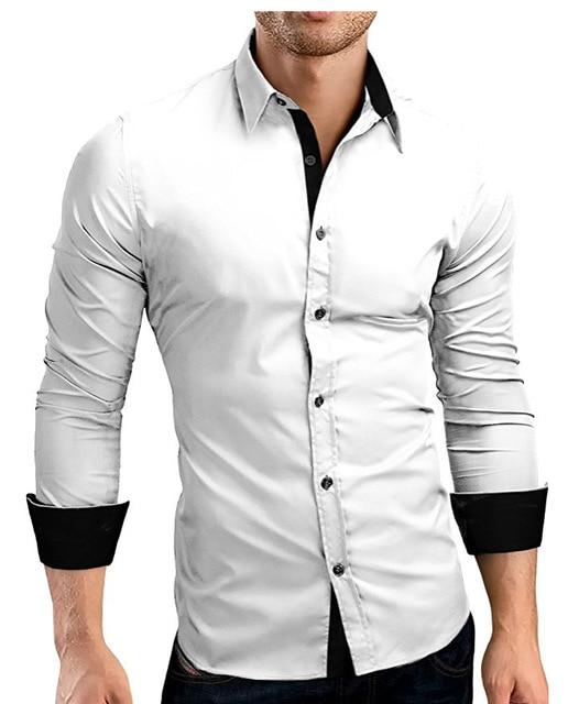 High Quality Long Sleeve Shirts Casual Hit Color Slim Fit Black Man Dress Shirts 4XL