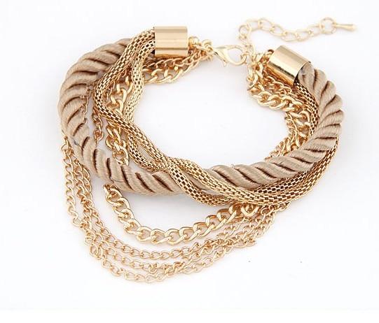 Fashion Multilayer Charm Bracelet Exaggerated Gold Chain High Quality Of Handwoven Rope Jewelry