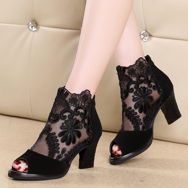 Summer sandals mesh open toe sexy heels women shoes in Europe and America 2020