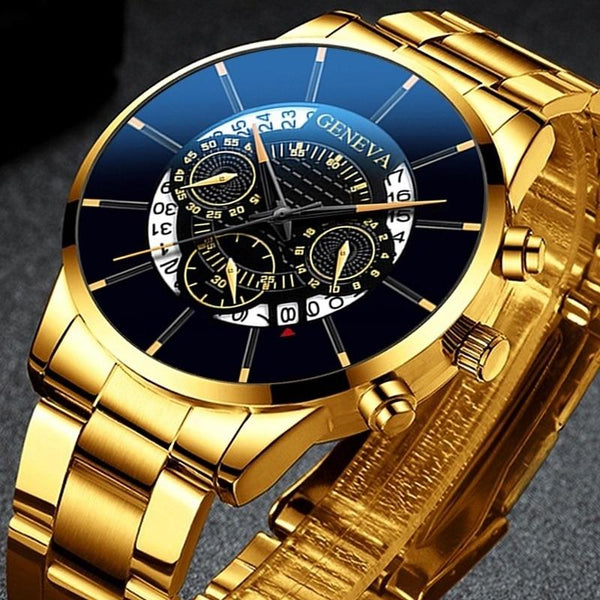Classic Black Wristwatch Steel Belt Luxury Calendar Business Watch