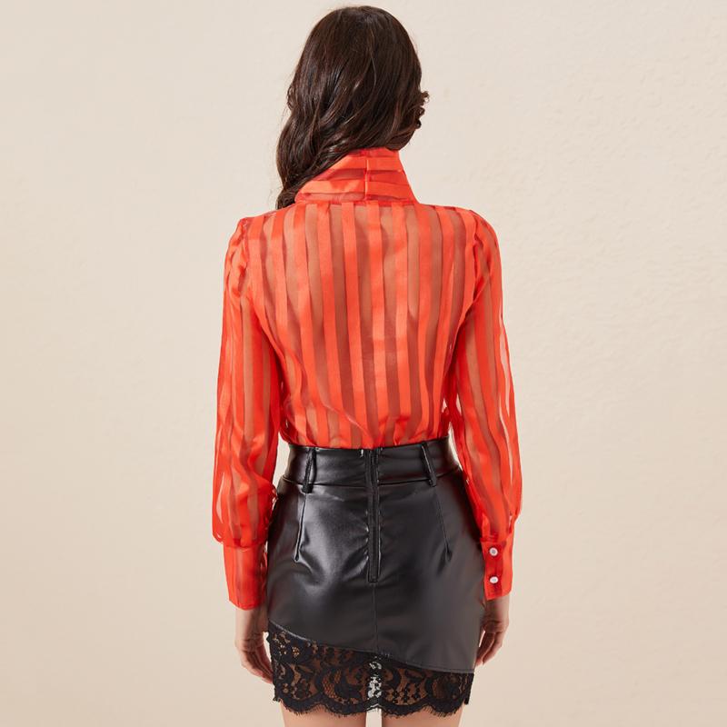 Puff Long Sleeve Striped Sweet Blouses Bow Collar Decor Shirts