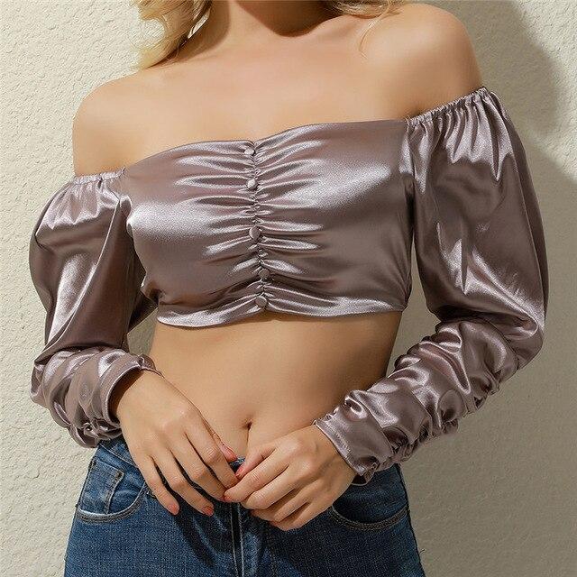 French Style Vintage Sexy Square Neck Tops Puff Long Sleeve