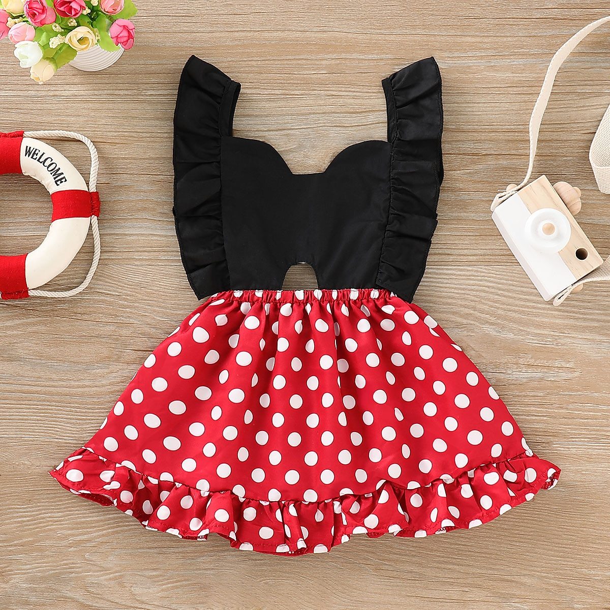 Toddler Baby Girls Kids Party Polka Dot Ruffle Skater Dress Sundress