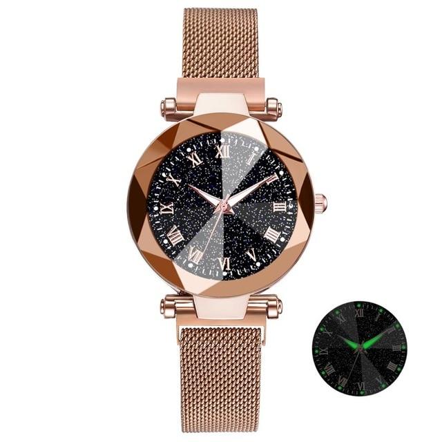 Luxury Starry Sky Stainless Steel Mesh Bracelet Crystal Analog Quartz Wristwatches Ladies Sports