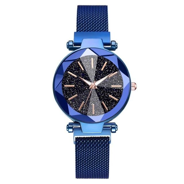 Luxury Starry Sky Stainless Steel Mesh Bracelet Crystal Analog Quartz Wristwatches Ladies Sports