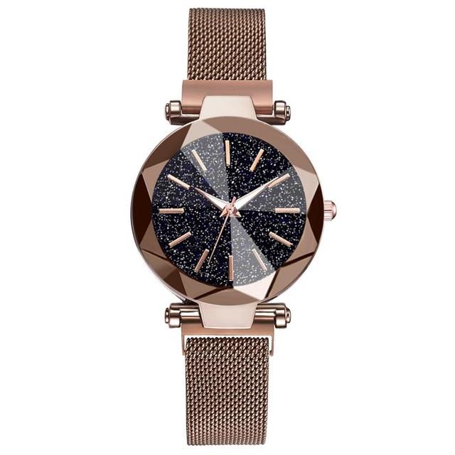 Luxury Starry Sky Stainless Steel Mesh Bracelet Crystal Analog Quartz Wristwatches Ladies Sports