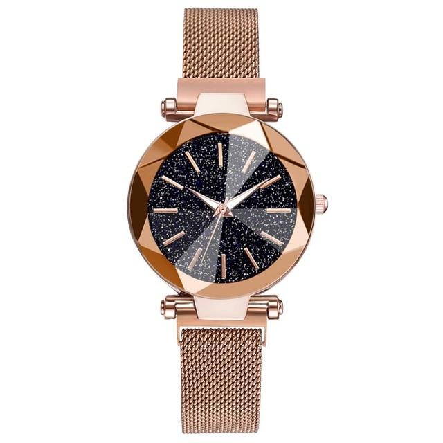 Luxury Starry Sky Stainless Steel Mesh Bracelet Crystal Analog Quartz Wristwatches Ladies Sports