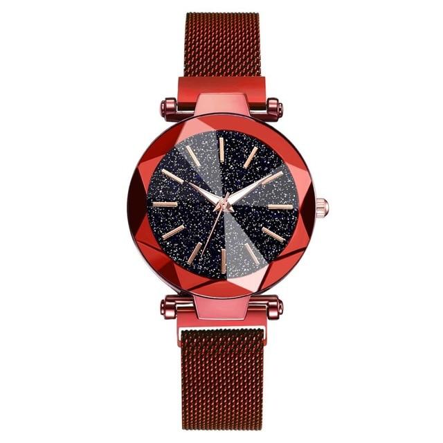 Luxury Starry Sky Stainless Steel Mesh Bracelet Crystal Analog Quartz Wristwatches Ladies Sports