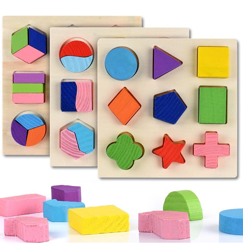 Wooden Geometric Shapes Montessori Puzzle Sorting Math Bricks Preschool Learning Educational Game Baby Toddler Toys