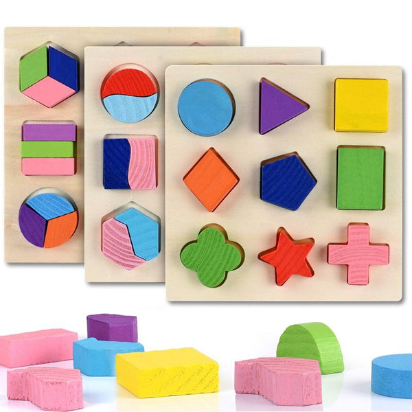 Wooden Geometric Shapes Montessori Puzzle Sorting Math Bricks Preschool Learning Educational Game Baby Toddler Toys