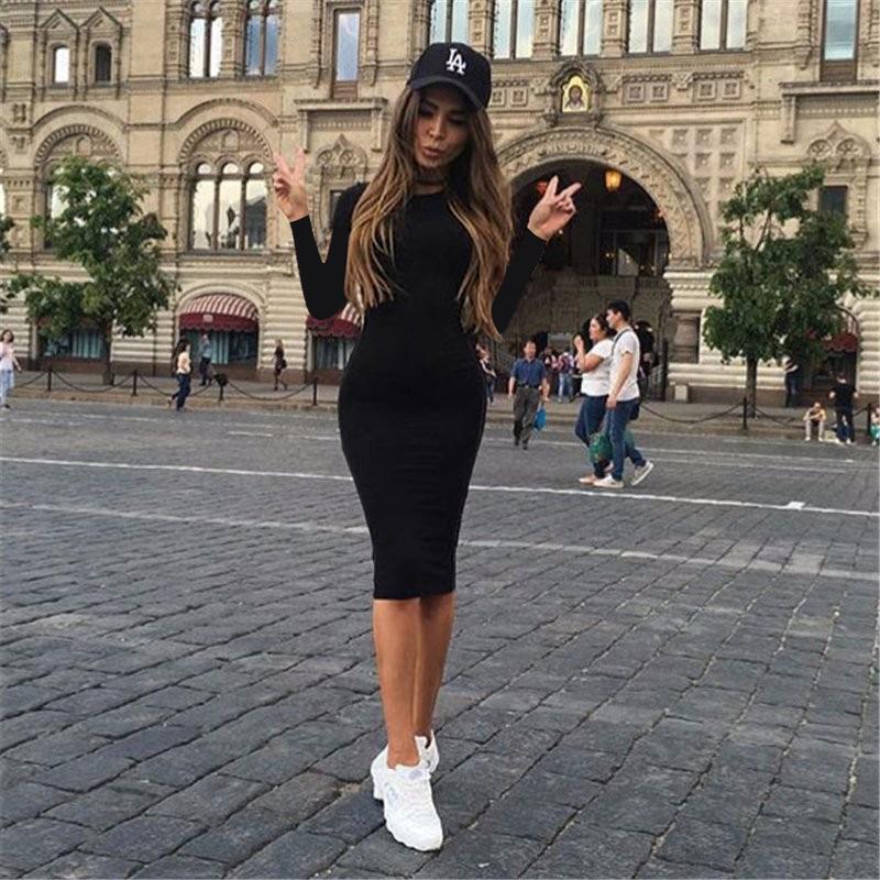 Hot Slim Bodycon Dress Women Solid Color Chic Party Dresses Casual Sleep Wear Inside Wear Vestidos Pencil Dress