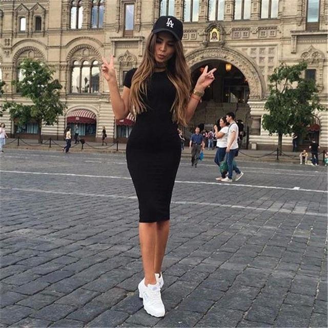 Hot Slim Bodycon Dress Women Solid Color Chic Party Dresses Casual Sleep Wear Inside Wear Vestidos Pencil Dress