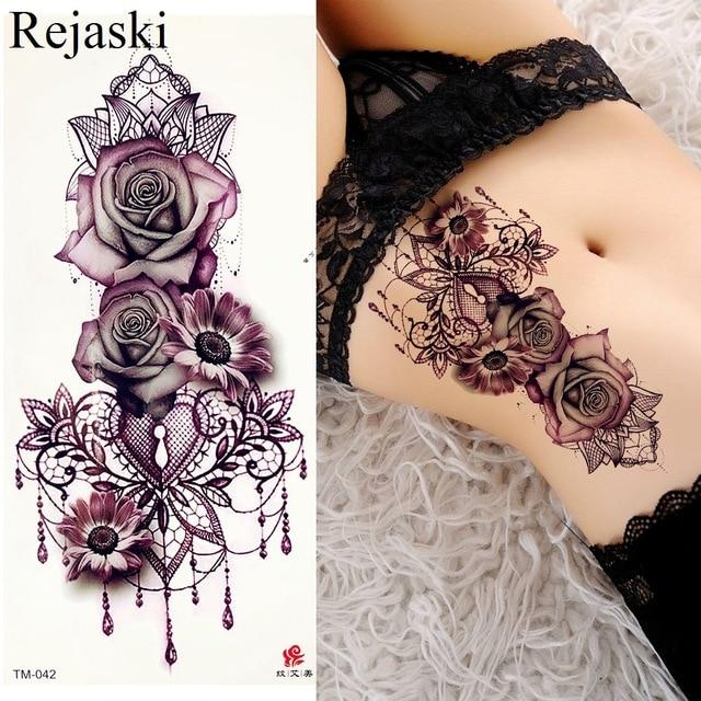 Purple Rose Jewelry Water Transfer Tattoo Stickers Women Body Chest Art Temporary Tattoo Girl Waist Bracelet Flash Tatoos Flower