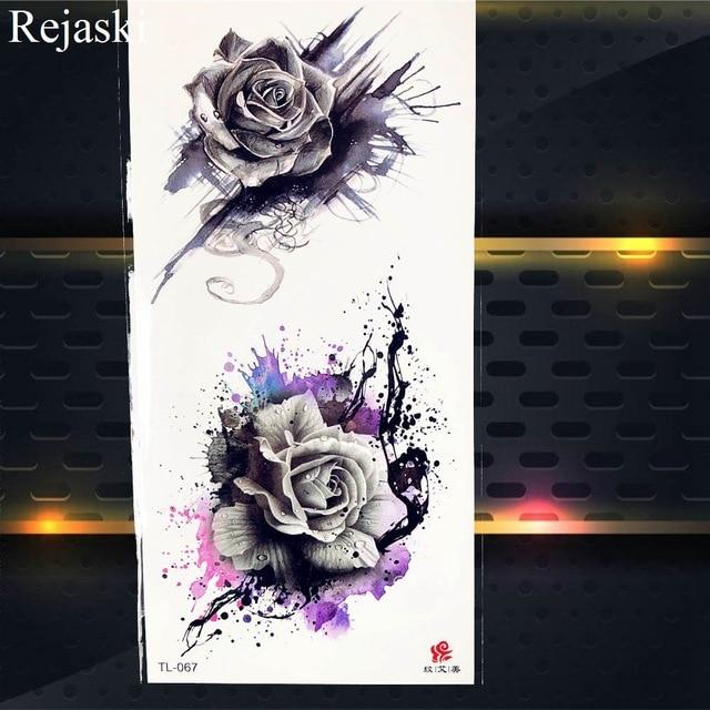 Purple Rose Jewelry Water Transfer Tattoo Stickers Women Body Chest Art Temporary Tattoo Girl Waist Bracelet Flash Tatoos Flower