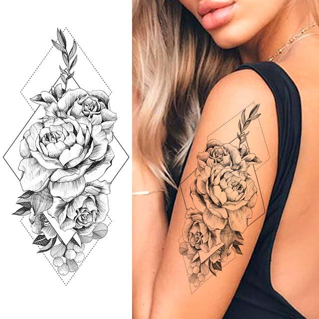 Purple Rose Jewelry Water Transfer Tattoo Stickers Women Body Chest Art Temporary Tattoo Girl Waist Bracelet Flash Tatoos Flower
