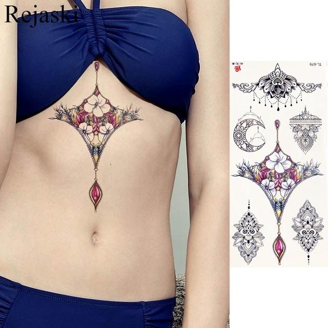 Purple Rose Jewelry Water Transfer Tattoo Stickers Women Body Chest Art Temporary Tattoo Girl Waist Bracelet Flash Tatoos Flower
