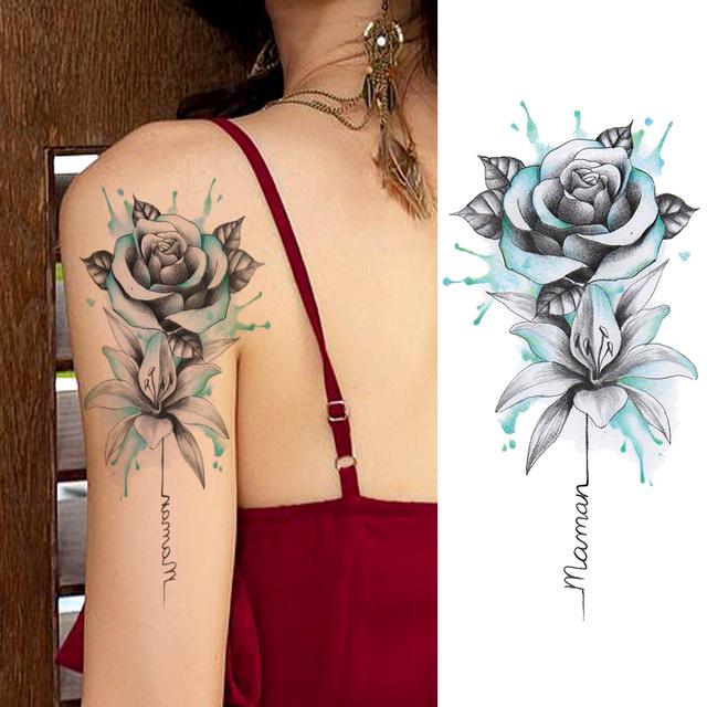 Purple Rose Jewelry Water Transfer Tattoo Stickers Women Body Chest Art Temporary Tattoo Girl Waist Bracelet Flash Tatoos Flower