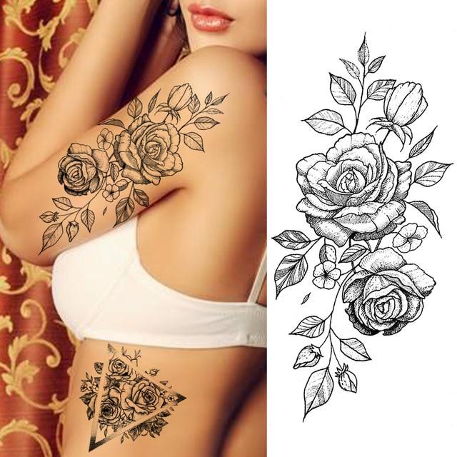Purple Rose Jewelry Water Transfer Tattoo Stickers Women Body Chest Art Temporary Tattoo Girl Waist Bracelet Flash Tatoos Flower