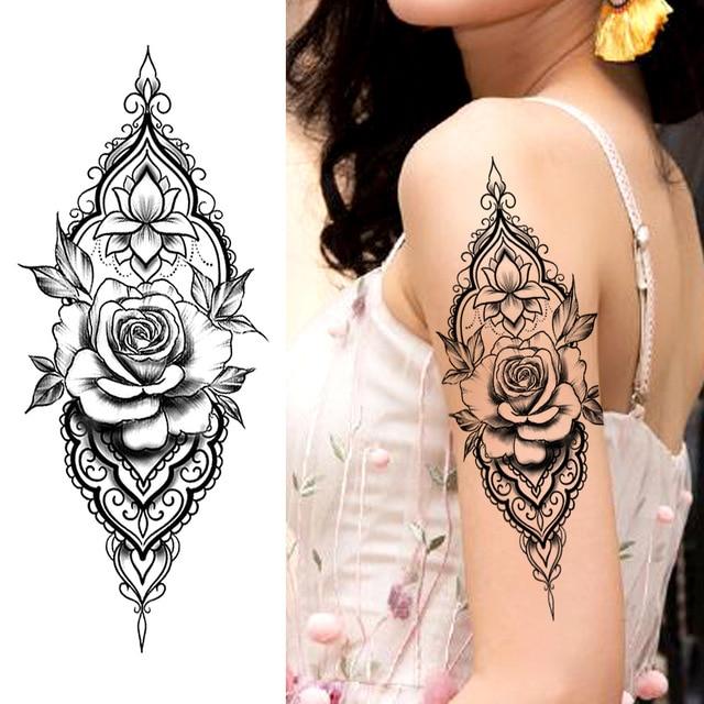 Purple Rose Jewelry Water Transfer Tattoo Stickers Women Body Chest Art Temporary Tattoo Girl Waist Bracelet Flash Tatoos Flower