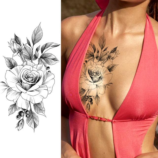 Purple Rose Jewelry Water Transfer Tattoo Stickers Women Body Chest Art Temporary Tattoo Girl Waist Bracelet Flash Tatoos Flower
