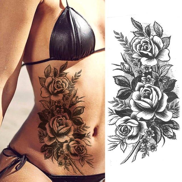 Purple Rose Jewelry Water Transfer Tattoo Stickers Women Body Chest Art Temporary Tattoo Girl Waist Bracelet Flash Tatoos Flower