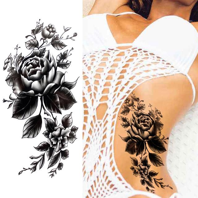 Purple Rose Jewelry Water Transfer Tattoo Stickers Women Body Chest Art Temporary Tattoo Girl Waist Bracelet Flash Tatoos Flower