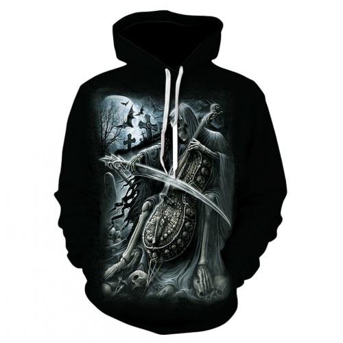 Thin, long-sleeved 3D pullover hoodie for fall  skull fake punk hip-hop rock two-piece heavy metal hoodie for men