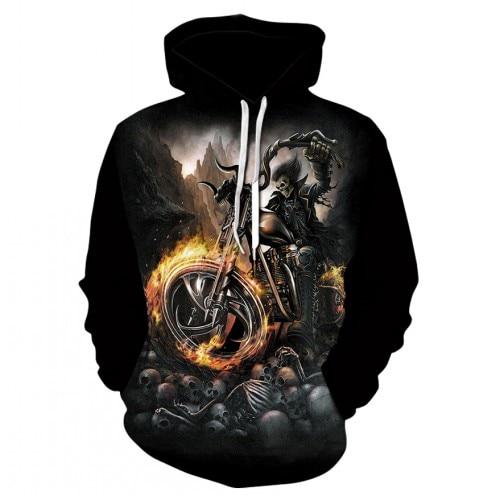 Thin, long-sleeved 3D pullover hoodie for fall  skull fake punk hip-hop rock two-piece heavy metal hoodie for men