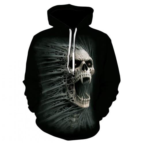 Thin, long-sleeved 3D pullover hoodie for fall  skull fake punk hip-hop rock two-piece heavy metal hoodie for men