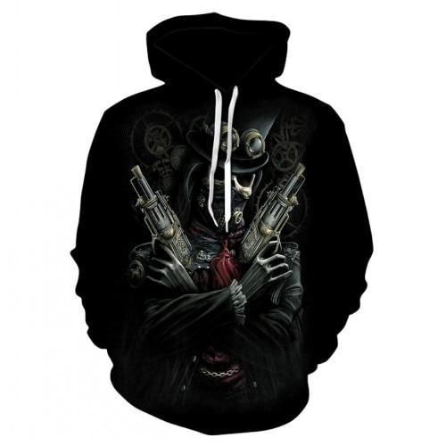 Thin, long-sleeved 3D pullover hoodie for fall  skull fake punk hip-hop rock two-piece heavy metal hoodie for men