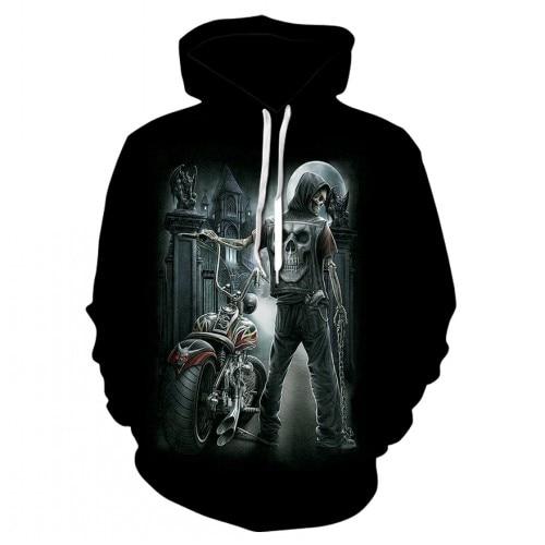 Thin, long-sleeved 3D pullover hoodie for fall  skull fake punk hip-hop rock two-piece heavy metal hoodie for men