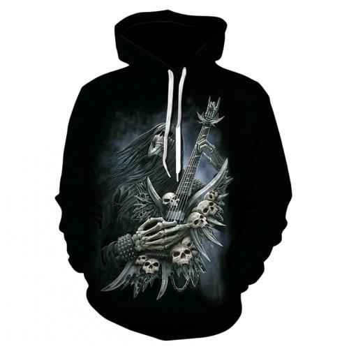Thin, long-sleeved 3D pullover hoodie for fall  skull fake punk hip-hop rock two-piece heavy metal hoodie for men