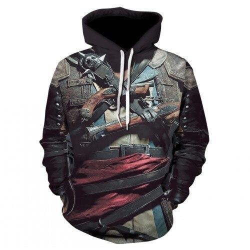 Thin, long-sleeved 3D pullover hoodie for fall  skull fake punk hip-hop rock two-piece heavy metal hoodie for men