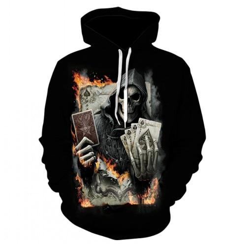 Thin, long-sleeved 3D pullover hoodie for fall  skull fake punk hip-hop rock two-piece heavy metal hoodie for men