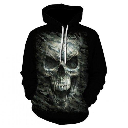 Thin, long-sleeved 3D pullover hoodie for fall  skull fake punk hip-hop rock two-piece heavy metal hoodie for men