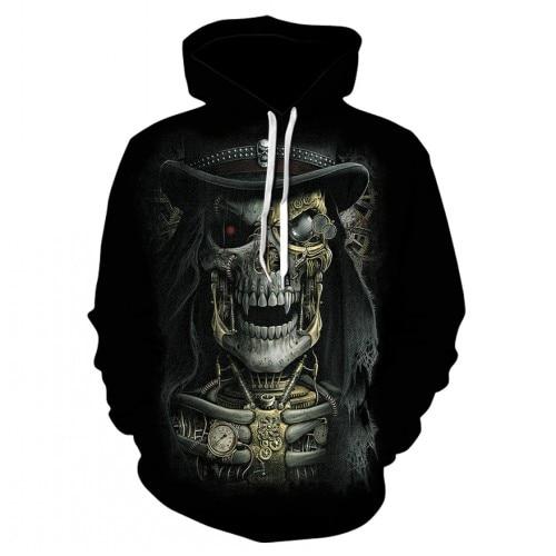 Thin, long-sleeved 3D pullover hoodie for fall  skull fake punk hip-hop rock two-piece heavy metal hoodie for men