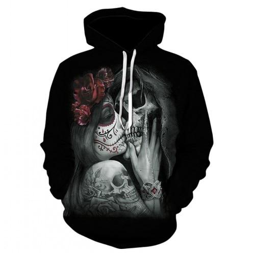 Thin, long-sleeved 3D pullover hoodie for fall  skull fake punk hip-hop rock two-piece heavy metal hoodie for men