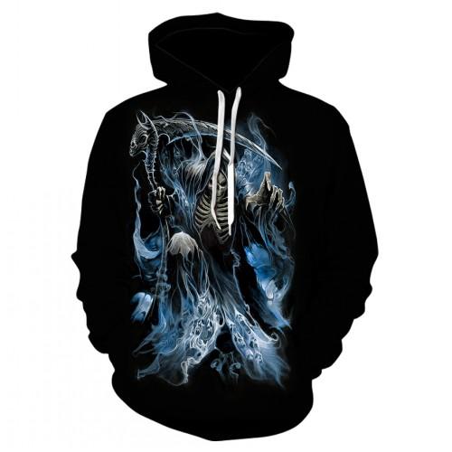 Thin, long-sleeved 3D pullover hoodie for fall  skull fake punk hip-hop rock two-piece heavy metal hoodie for men