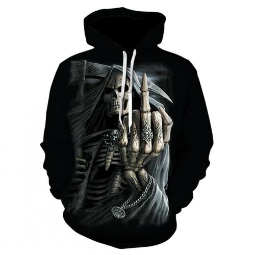 Thin, long-sleeved 3D pullover hoodie for fall  skull fake punk hip-hop rock two-piece heavy metal hoodie for men
