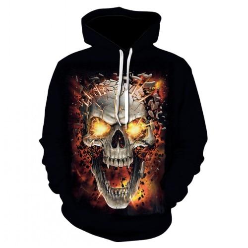 Thin, long-sleeved 3D pullover hoodie for fall  skull fake punk hip-hop rock two-piece heavy metal hoodie for men