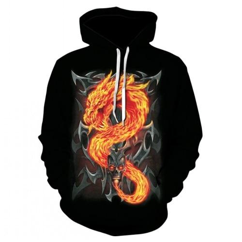 Thin, long-sleeved 3D pullover hoodie for fall  skull fake punk hip-hop rock two-piece heavy metal hoodie for men